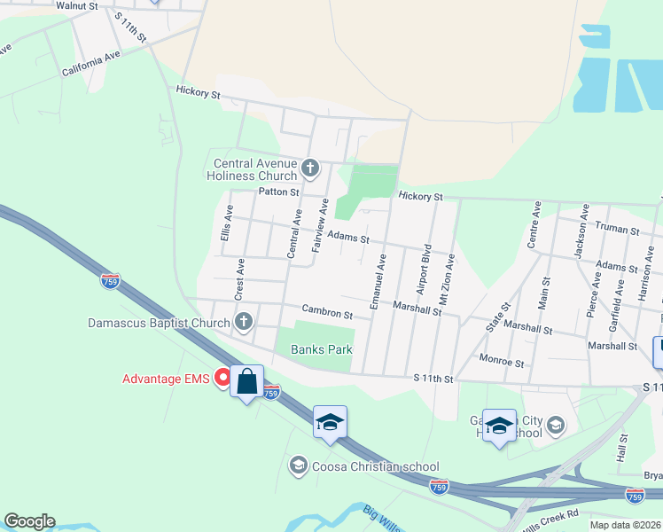 map of restaurants, bars, coffee shops, grocery stores, and more near 1317 New York Avenue in Gadsden
