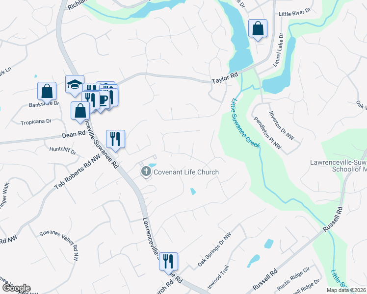 map of restaurants, bars, coffee shops, grocery stores, and more near 1945 Marsh Creek Drive in Lawrenceville