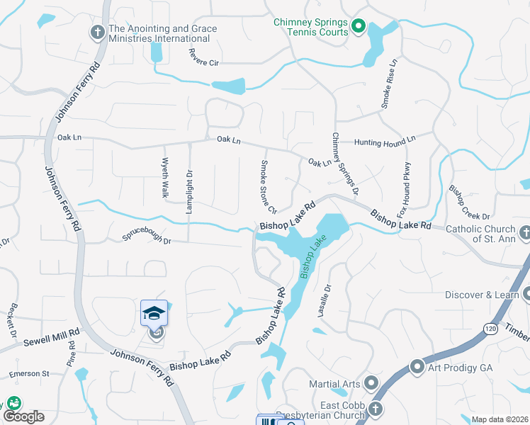 map of restaurants, bars, coffee shops, grocery stores, and more near 4540 Bishop Lake Road in Marietta