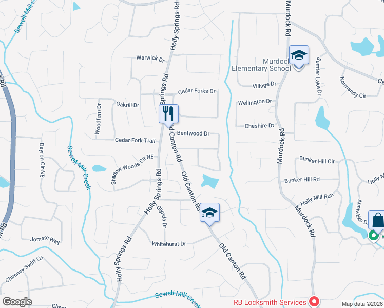 map of restaurants, bars, coffee shops, grocery stores, and more near 2093 Saddle Ridge Lane in Marietta