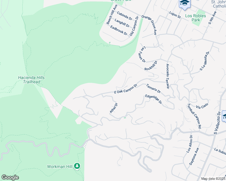 map of restaurants, bars, coffee shops, grocery stores, and more near 14576 East Oak Canyon Drive in Hacienda Heights