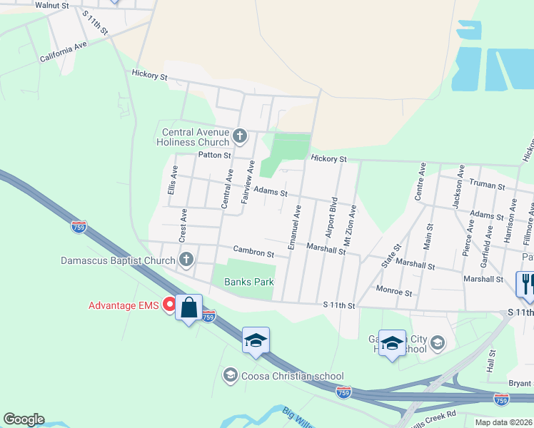 map of restaurants, bars, coffee shops, grocery stores, and more near 1317 New York Avenue in Gadsden