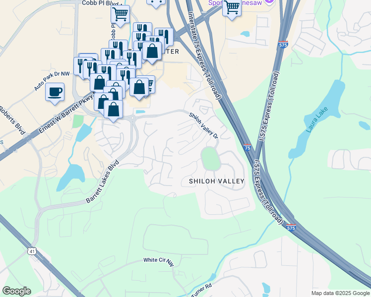 map of restaurants, bars, coffee shops, grocery stores, and more near 1990 Hoods Fort Circle Northwest in Kennesaw