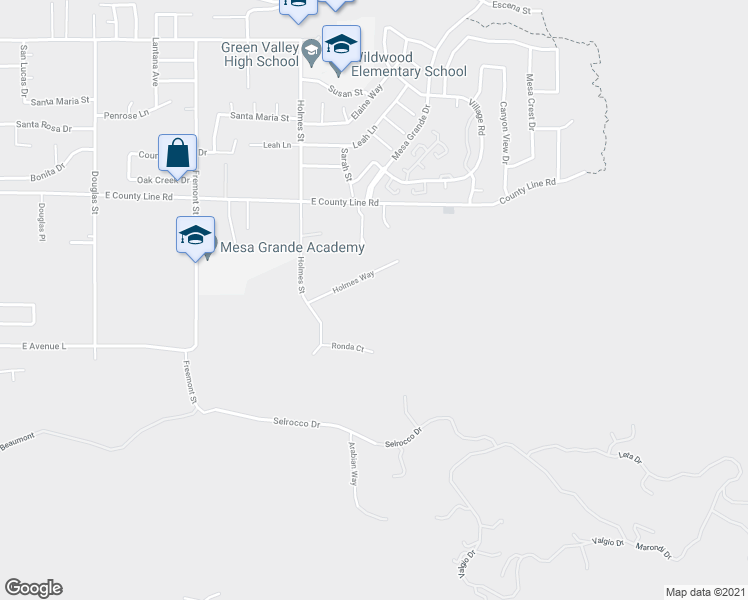 map of restaurants, bars, coffee shops, grocery stores, and more near 1007 Holmes Way in Calimesa