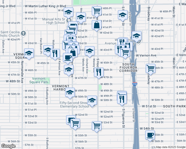 map of restaurants, bars, coffee shops, grocery stores, and more near 4623 Wesley Avenue in Los Angeles