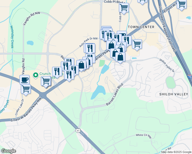 map of restaurants, bars, coffee shops, grocery stores, and more near 1940 Lodge Road Northwest in Kennesaw
