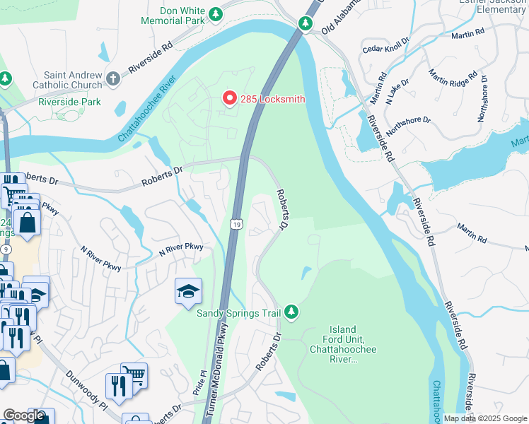 map of restaurants, bars, coffee shops, grocery stores, and more near 831 Summer Crossing in Sandy Springs
