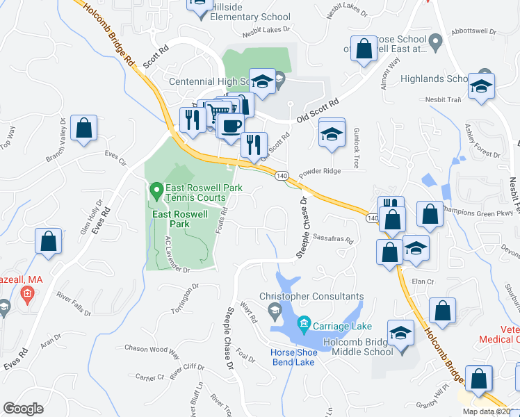 map of restaurants, bars, coffee shops, grocery stores, and more near 9060 Twelvestones Drive in Roswell