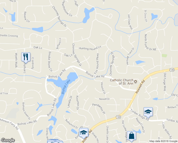 map of restaurants, bars, coffee shops, grocery stores, and more near 2100 Stone Hollow Court in Marietta