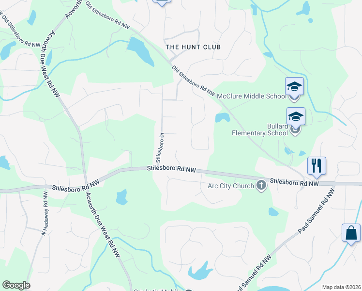 map of restaurants, bars, coffee shops, grocery stores, and more near 1836 Kelsi Court Northwest in Kennesaw