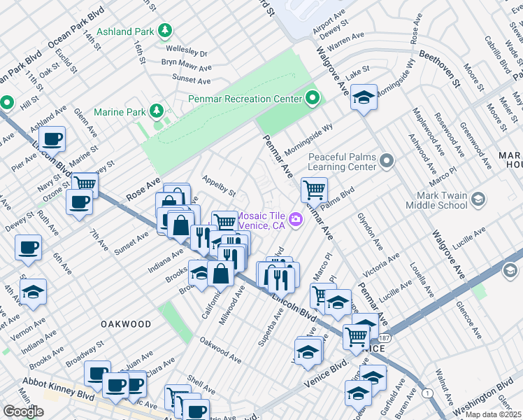 map of restaurants, bars, coffee shops, grocery stores, and more near 1011 Elkgrove Avenue in Los Angeles