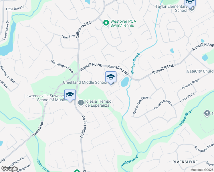 map of restaurants, bars, coffee shops, grocery stores, and more near 170 Russell Road in Lawrenceville