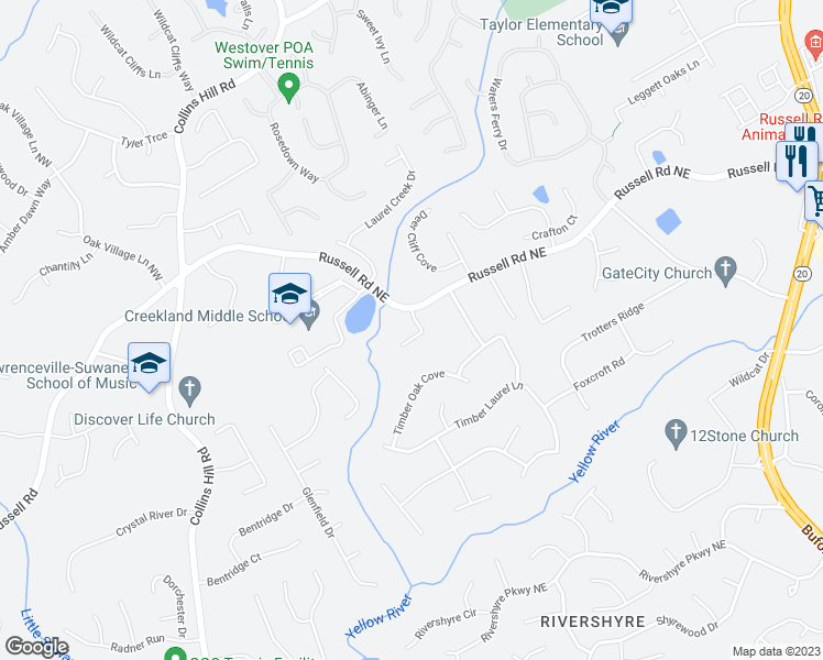 map of restaurants, bars, coffee shops, grocery stores, and more near 1554 Laurel Ridge Drive in Lawrenceville