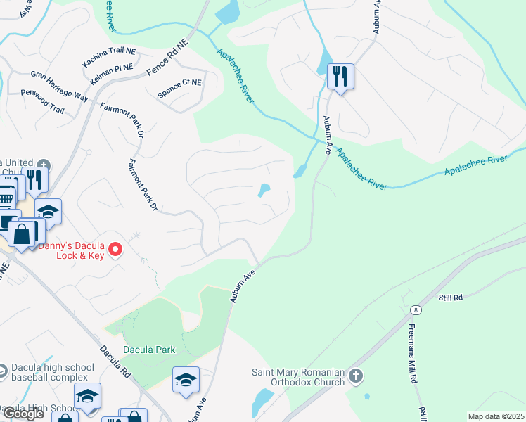 map of restaurants, bars, coffee shops, grocery stores, and more near 336 Reliance Way Northeast in Dacula
