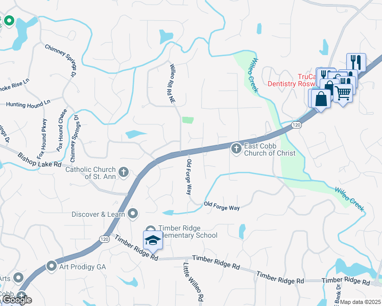map of restaurants, bars, coffee shops, grocery stores, and more near 5172 Roswell Road in Marietta