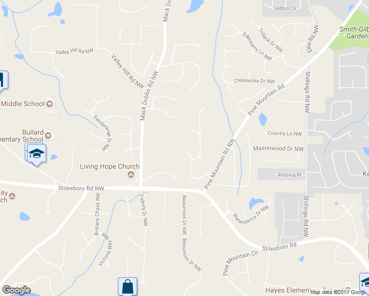 map of restaurants, bars, coffee shops, grocery stores, and more near 2041 Millspring Way Northwest in Kennesaw