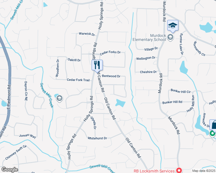 map of restaurants, bars, coffee shops, grocery stores, and more near 2724 Saddle Ridge Lake Drive in Marietta