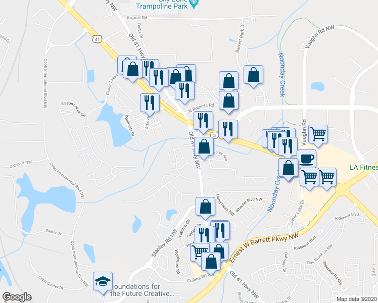 map of restaurants, bars, coffee shops, grocery stores, and more near 1983 Old 41 Highway Northwest in Kennesaw