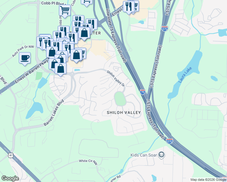 map of restaurants, bars, coffee shops, grocery stores, and more near 2091 Jackson Ridge Cove Northwest in Kennesaw