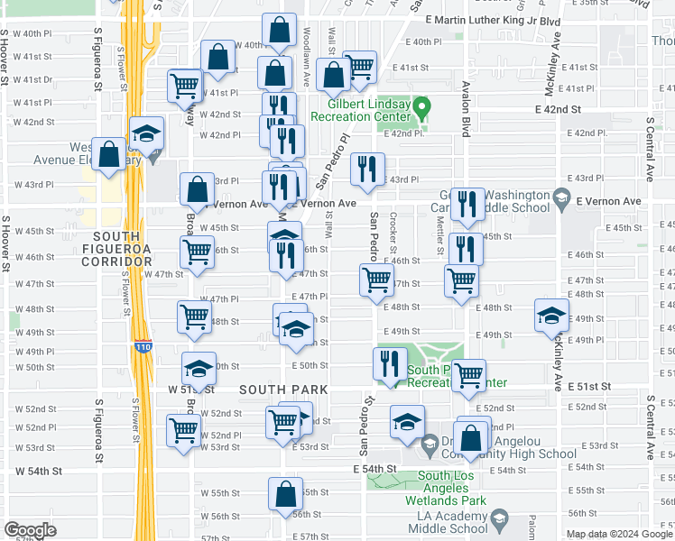 map of restaurants, bars, coffee shops, grocery stores, and more near 4721 Wall Street in Los Angeles