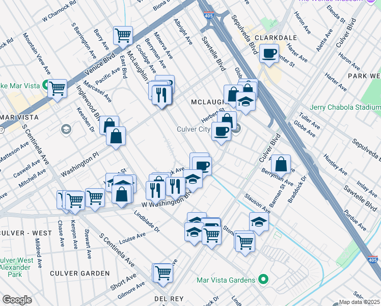 map of restaurants, bars, coffee shops, grocery stores, and more near 4238 East Boulevard in Los Angeles