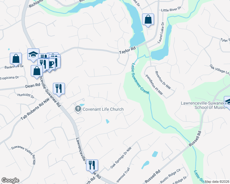 map of restaurants, bars, coffee shops, grocery stores, and more near 1930 Clinton Place in Lawrenceville