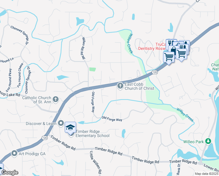 map of restaurants, bars, coffee shops, grocery stores, and more near 5172 Roswell Road in Marietta