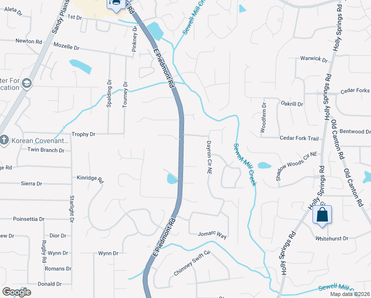 map of restaurants, bars, coffee shops, grocery stores, and more near 2080 East Piedmont Road in Marietta