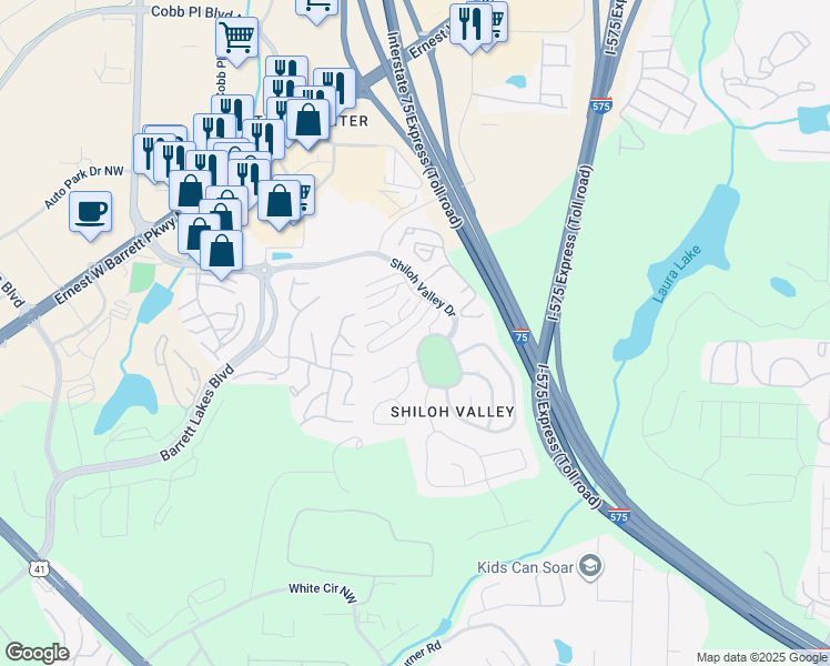 map of restaurants, bars, coffee shops, grocery stores, and more near 2091 Jackson Ridge Cove Northwest in Kennesaw