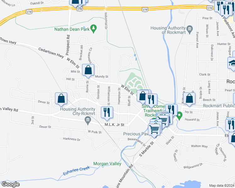 map of restaurants, bars, coffee shops, grocery stores, and more near 228 Hampton Street in Rockmart