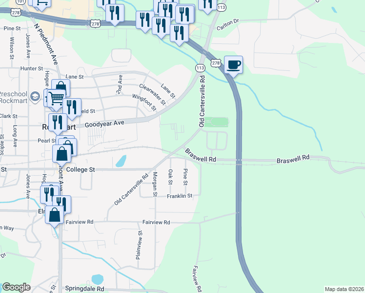 map of restaurants, bars, coffee shops, grocery stores, and more near 534 Pine Street in Rockmart
