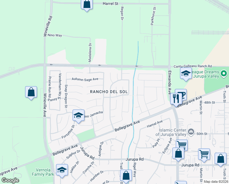 map of restaurants, bars, coffee shops, grocery stores, and more near 4838 Graphite Creek Road in Jurupa Valley
