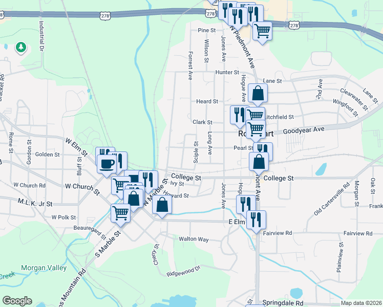 map of restaurants, bars, coffee shops, grocery stores, and more near 415 Sciple Street in Rockmart
