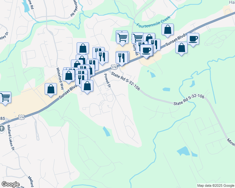 map of restaurants, bars, coffee shops, grocery stores, and more near 205 Powell Drive in Lexington
