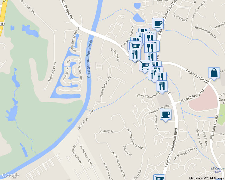 map of restaurants, bars, coffee shops, grocery stores, and more near 3939 Saint Elisabeth Square in Duluth