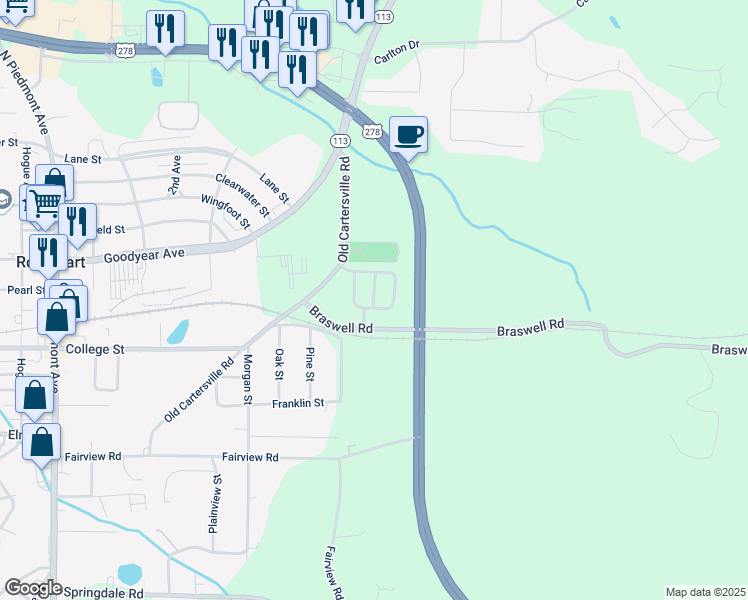 map of restaurants, bars, coffee shops, grocery stores, and more near 308 Staci Lane in Rockmart