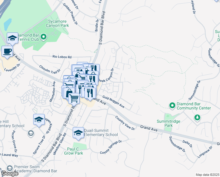 map of restaurants, bars, coffee shops, grocery stores, and more near 1108 Cleghorn Drive in Diamond Bar