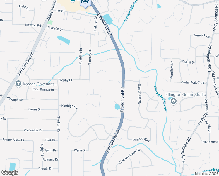 map of restaurants, bars, coffee shops, grocery stores, and more near 2051 East Piedmont Road in Marietta