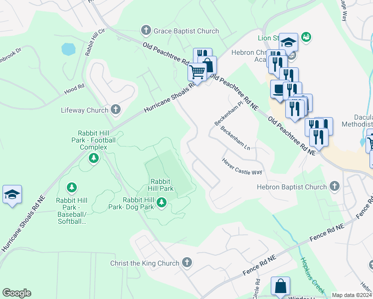 map of restaurants, bars, coffee shops, grocery stores, and more near 2092 Clear Shoals Lane in Dacula