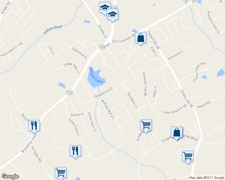 map of restaurants, bars, coffee shops, grocery stores, and more near 1055 Heather Court Northeast in Lawrenceville