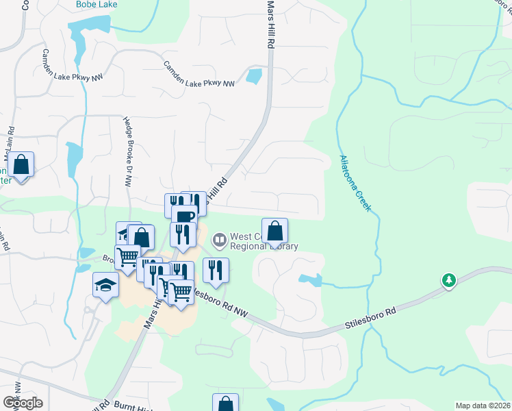 map of restaurants, bars, coffee shops, grocery stores, and more near 5076 Newpark Drive Northwest in Acworth