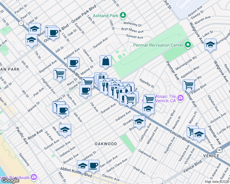 map of restaurants, bars, coffee shops, grocery stores, and more near 823 Flower Avenue in Los Angeles