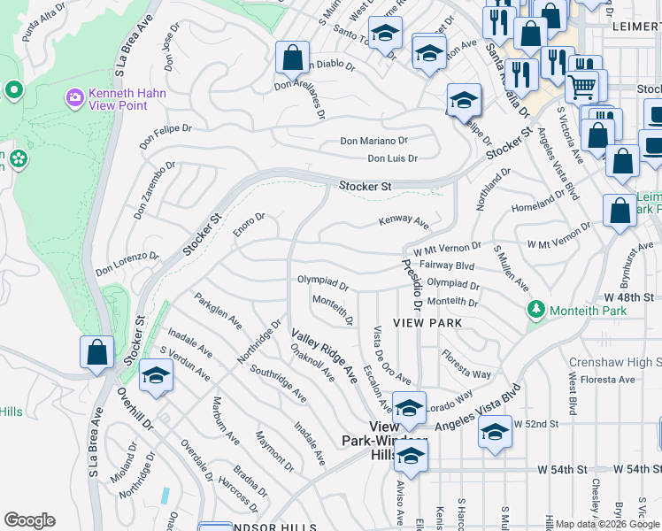 map of restaurants, bars, coffee shops, grocery stores, and more near 4120 West Mount Vernon Drive in Los Angeles