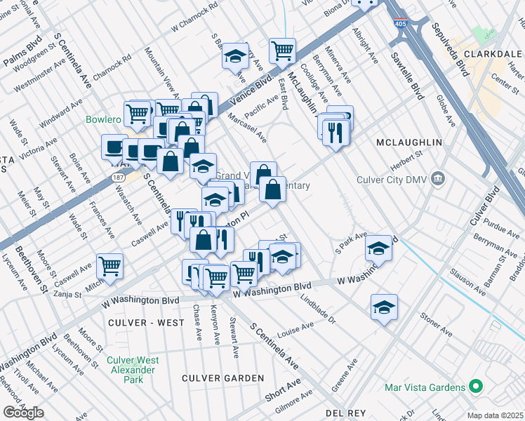 map of restaurants, bars, coffee shops, grocery stores, and more near 12018 Mitchell Avenue in Los Angeles