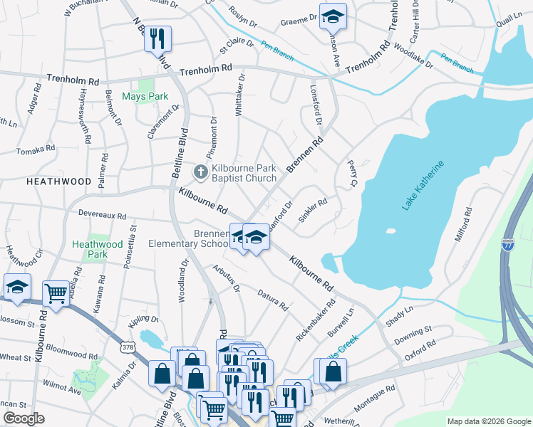 map of restaurants, bars, coffee shops, grocery stores, and more near 1313 Brennen Road in Columbia