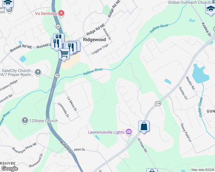 map of restaurants, bars, coffee shops, grocery stores, and more near 749 Lauren Circle in Lawrenceville