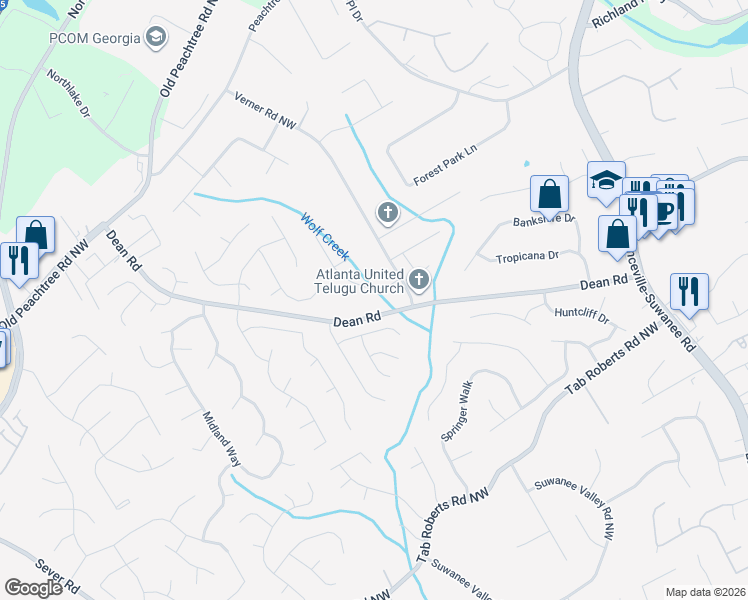 map of restaurants, bars, coffee shops, grocery stores, and more near 915 Spring Ives Drive in Lawrenceville