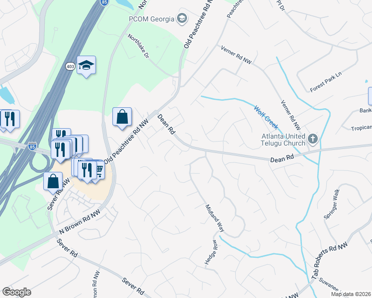 map of restaurants, bars, coffee shops, grocery stores, and more near 2225 Golden Valley Drive in Lawrenceville