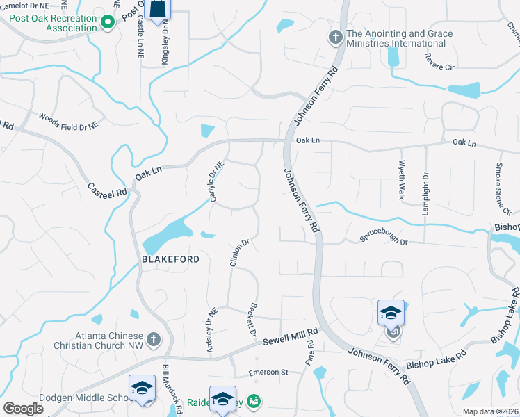 map of restaurants, bars, coffee shops, grocery stores, and more near 2174 Carlyle Drive in Marietta