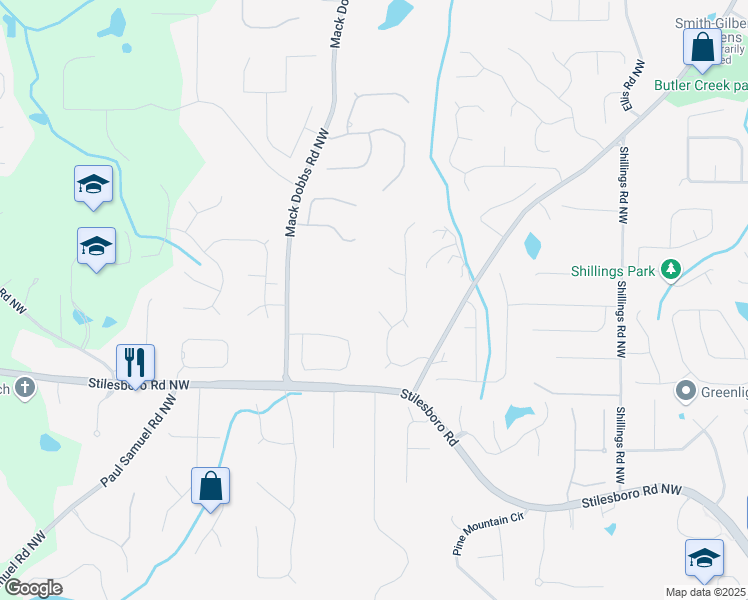 map of restaurants, bars, coffee shops, grocery stores, and more near 2041 Millspring Way Northwest in Kennesaw